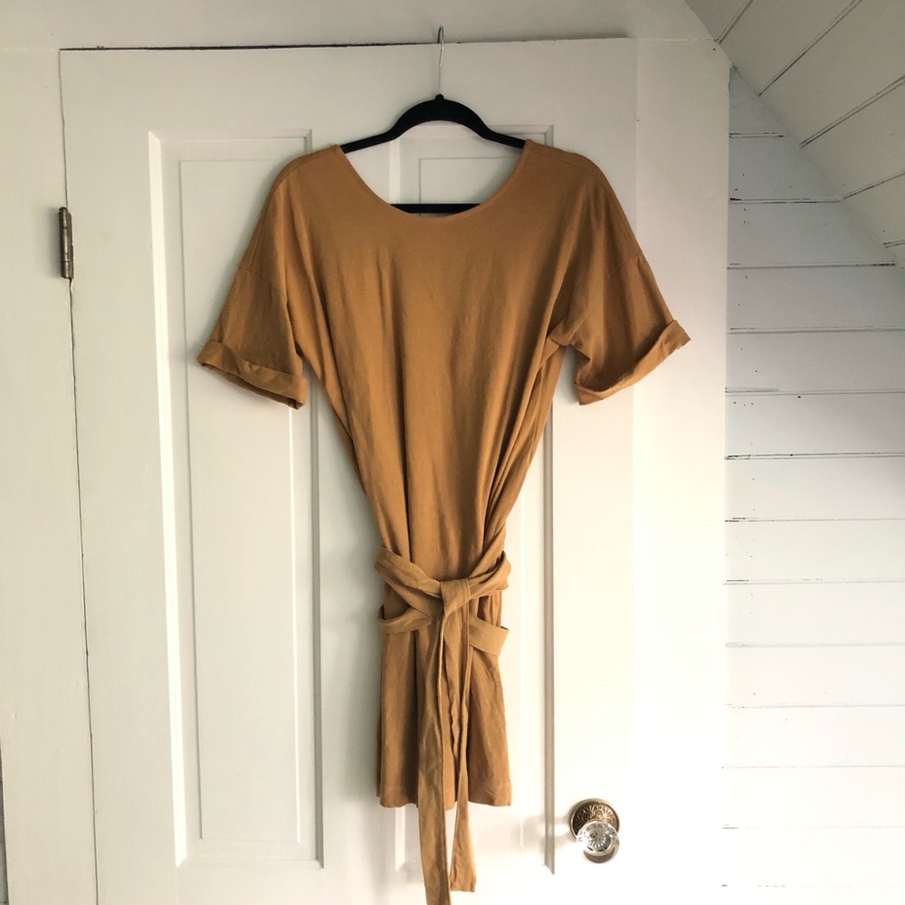 Zara Ochre Belted shirtdress, deep-V back, Tunic